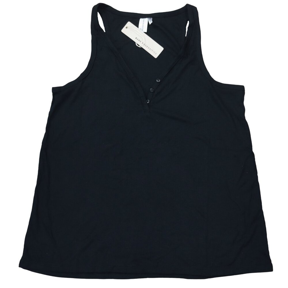 Bare Necessities 3-Button Henley Ribbed Women's Pajama Sleepshirt Tank Top NWT